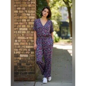 Pact Purple Leopard Print Charlie Organic Cotton Athleisure Jumpsuit Medium